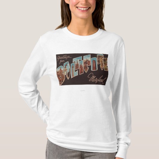 ボルティモア、メリーランド-大きい手紙場面3 Tシャツ (正面)