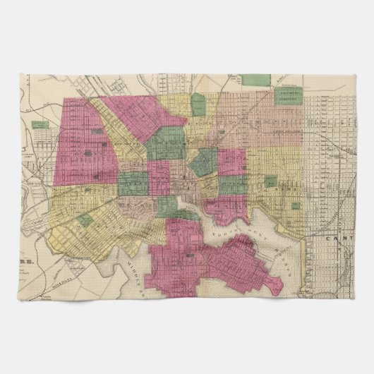 ボルティモア(1873年)のヴィンテージの地図 キッチンタオル (横)