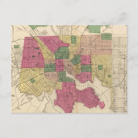 ボルティモア(1873年)のヴィンテージの地図 ポストカード (正面)