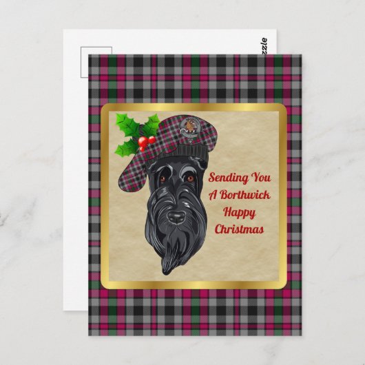 ボルトウィッククランバッジ&タータンチェッククリスマス ポストカード (正面/裏面)