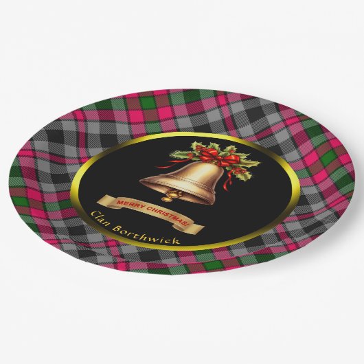 ボルトウィックタータンチェックパーソナライズされたクリスマス ペーパープレート (アングル)