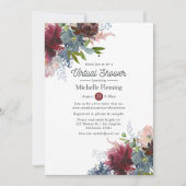 ボルドとネイビーのフローラバーチャルブライダルシャワー 招待状 (正面)