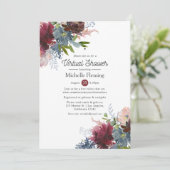 ボルドとネイビーのフローラバーチャルブライダルシャワー 招待状 (スタンド正面)