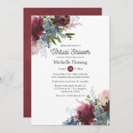 ボルドとネイビーのフローラバーチャルブライダルシャワー 招待状