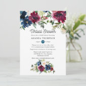 ボルドとネイビーの水の色のバーチャルブライダルシャワー 招待状 (スタンド正面)