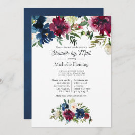 ボルドとネイビーの水の色のバーチャルブライダルシャワー 招待状