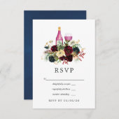 ボルドとネイビーワインクリスマス結婚フローラ 出欠カード (正面/裏面)