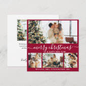 ボルドエレガントとホワイト4フォトコラージュのクリスマス シーズンカード (正面/裏面)