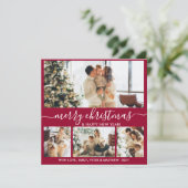 ボルドエレガントとホワイト4フォトコラージュのクリスマス シーズンカード (スタンド正面)