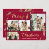 ボルドエレガント金ゴールドフォトコラージクリスマスカード (正面/裏面)