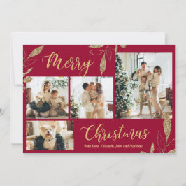 ボルドエレガント金ゴールドフォトコラージクリスマスカード