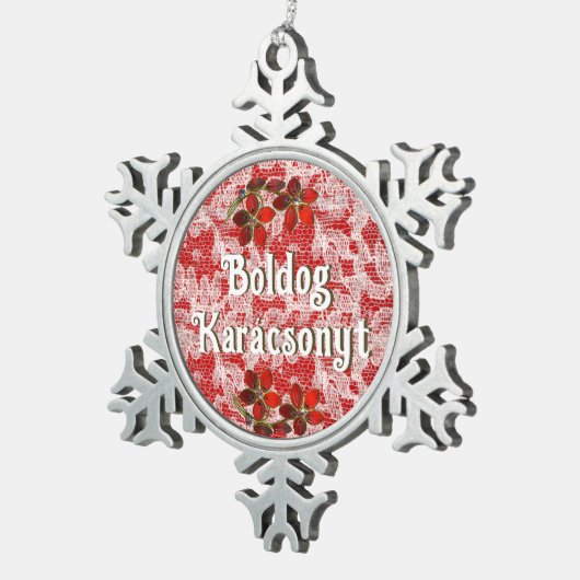 ボルドッグ・カラソニティ |ハンガリー語でクリスマスを祝う スノーフレークピューターオーナメント (右)