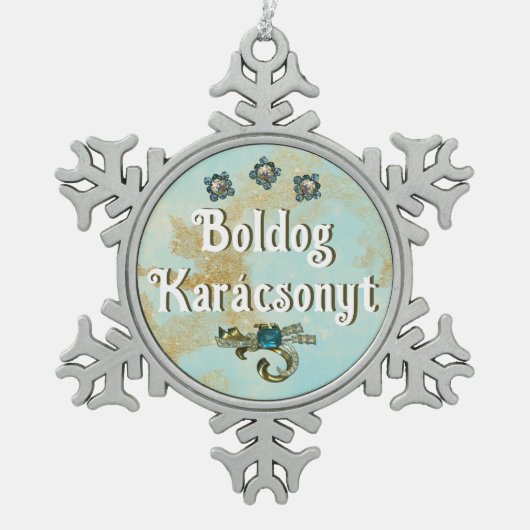 ボルドッグ・カラソニティ |ハンガリー語Sでクリスマスを祝う スノーフレークピューターオーナメント (正面)