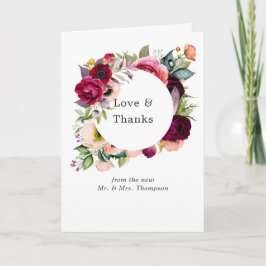 ボルドバイオレットプラムの水の色のフローラ結婚の写真 サンキューカード