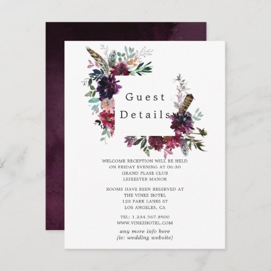 ボルドバイオレットプラムウォーターカラーフローラゲスト詳細 エンクロージャーカード (正面/裏面)