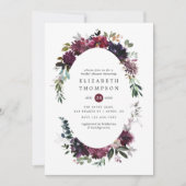 ボルドバイオレットプラムウォーターカラーフローラブライダルシャワー 招待状 (正面)