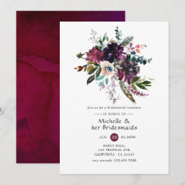 ボルドバイオレットプラムフローラブリデスメイドランチョン 招待状