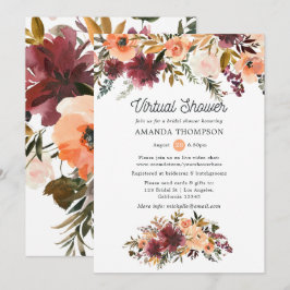 ボルドピーチウォーターカラーバーチャルブライダルシャワー 招待状