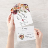 ボルドピーチウォーターカラーフローラ結婚ズ オールインワン招待状 (貼ってはがせる)