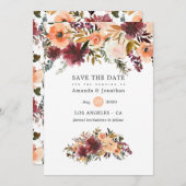 ボルドピーチウォーターカラーフローラ結婚ズ セーブザデート (正面/裏面)