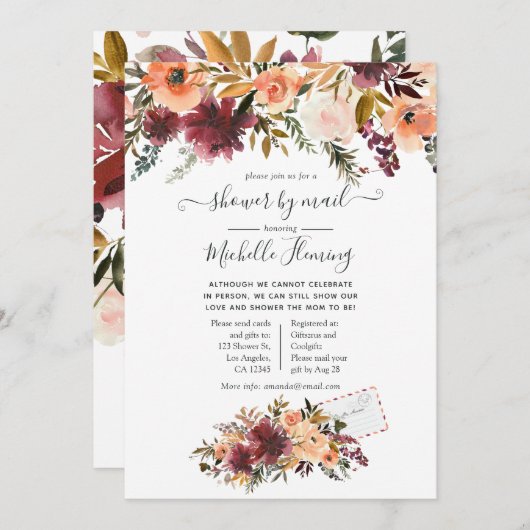 ボルドピーチウォーター色ベビーシャワーbyメール 招待状 (正面/裏面)