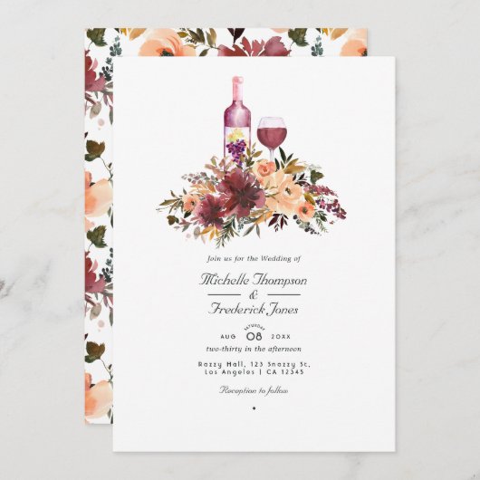 ボルドピーチフローラワインテイスティング結婚のフォトインビ 招待状 (正面/裏面)