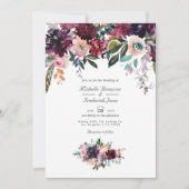 ボルドワインカラーフローラQRコード庭園の結婚式 招待状 (正面)