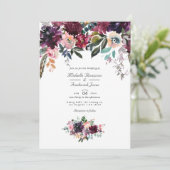 ボルドワインカラーフローラQRコード庭園の結婚式 招待状 (スタンド正面)