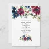 ボルドーとネイビーの水彩花の結婚式 招待状 (正面)
