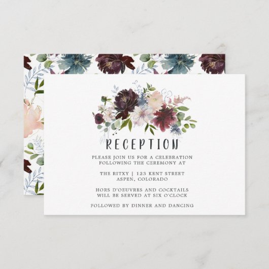 ボルドーとネイビーの花柄の結婚式の披露宴 エンクロージャーカード (正面/裏面)