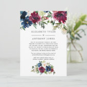 ボルドーとネイビーの花柄 縮小された結婚式のゲストリスト 案内状 (スタンド正面)