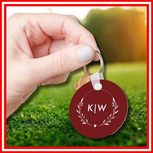 ボルドーとホワイト | イニシャルモダンモノグラム キーホルダー