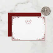 ボルドーとホワイト | イニシャルモダンモノグラム ノートカード (正面/裏面インサイチュ)