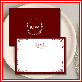 ボルドーとホワイト | イニシャルモダンモノグラム ノートカード