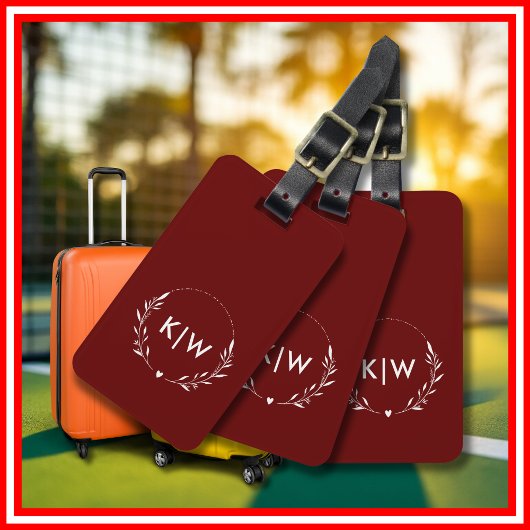 ボルドーとホワイト | イニシャルモダンモノグラム ラゲッジタグ