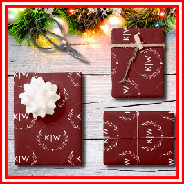 ボルドーとホワイト | イニシャルモダンモノグラム ラッピングペーパーシート