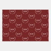 ボルドーとホワイト | イニシャルモダンモノグラム ラッピングペーパーシート (正面)