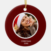 ボルドーと白のモダンイニシャルモノグラムPHOTO セラミックオーナメント (正面)