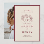 ボルドーのカボチャの秋の結婚式のSave the Date 招待状 (正面/裏面)