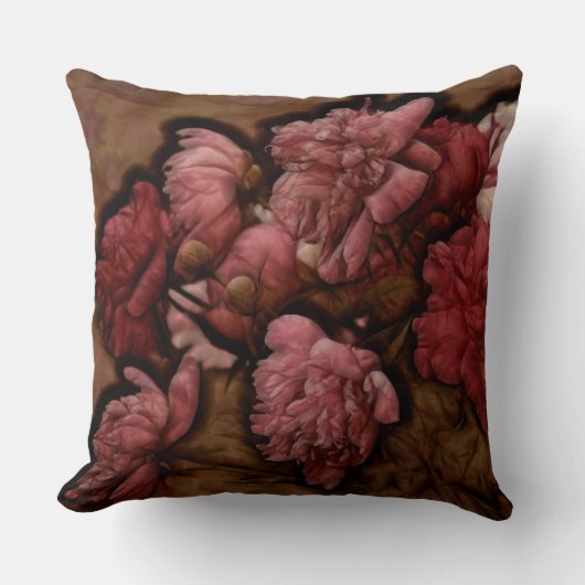 ボルドーのシャクヤクの花の花束 クッション (正面)