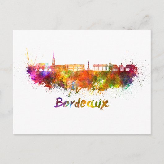 ボルドーのスカイラインが水彩画 ポストカード (正面)