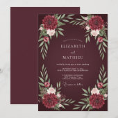 ボルドーのドラマティックな秋の結婚式 招待状 (正面/裏面)