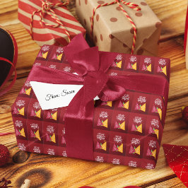 ボルドーの三色クリスマスツリー ラッピングペーパー