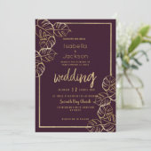 ボルドーの深い豊かな赤と金の花のウェディング 招待状 (スタンド正面)
