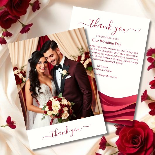 ボルドーの結婚式の御礼カード サンキューカード
