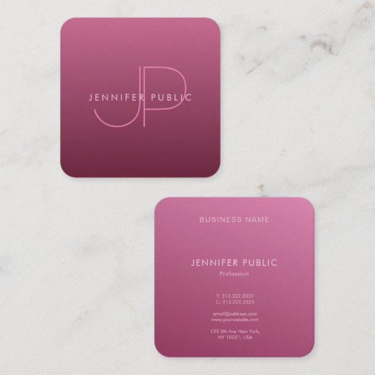 ボルドーエレガントカラーモダンモノグラムテンプレート スクエア名刺 (正面/裏面)