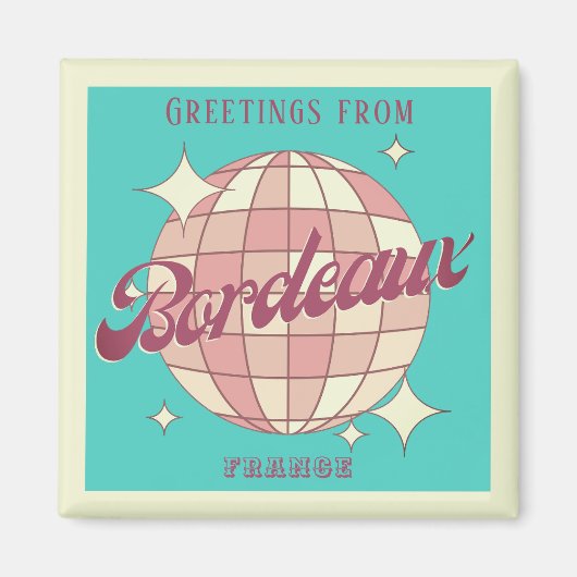 ボルドーシティフランスレトロヴィンテージティール（緑がかった色）土産 マグネット (正面)