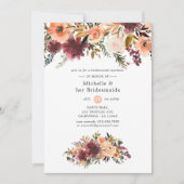 ボルドーピンクの水彩画 ブライドズメイドのランチ会 招待状 (正面)