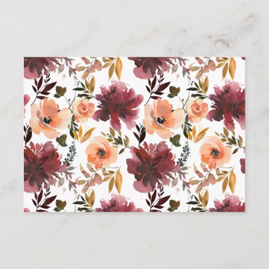 ボルドーピンクの水彩花柄の結婚式 エンクロージャーカード (裏面)