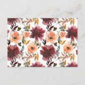 ボルドーピンクの水彩花柄ウェディング エンクロージャーカード (裏面)